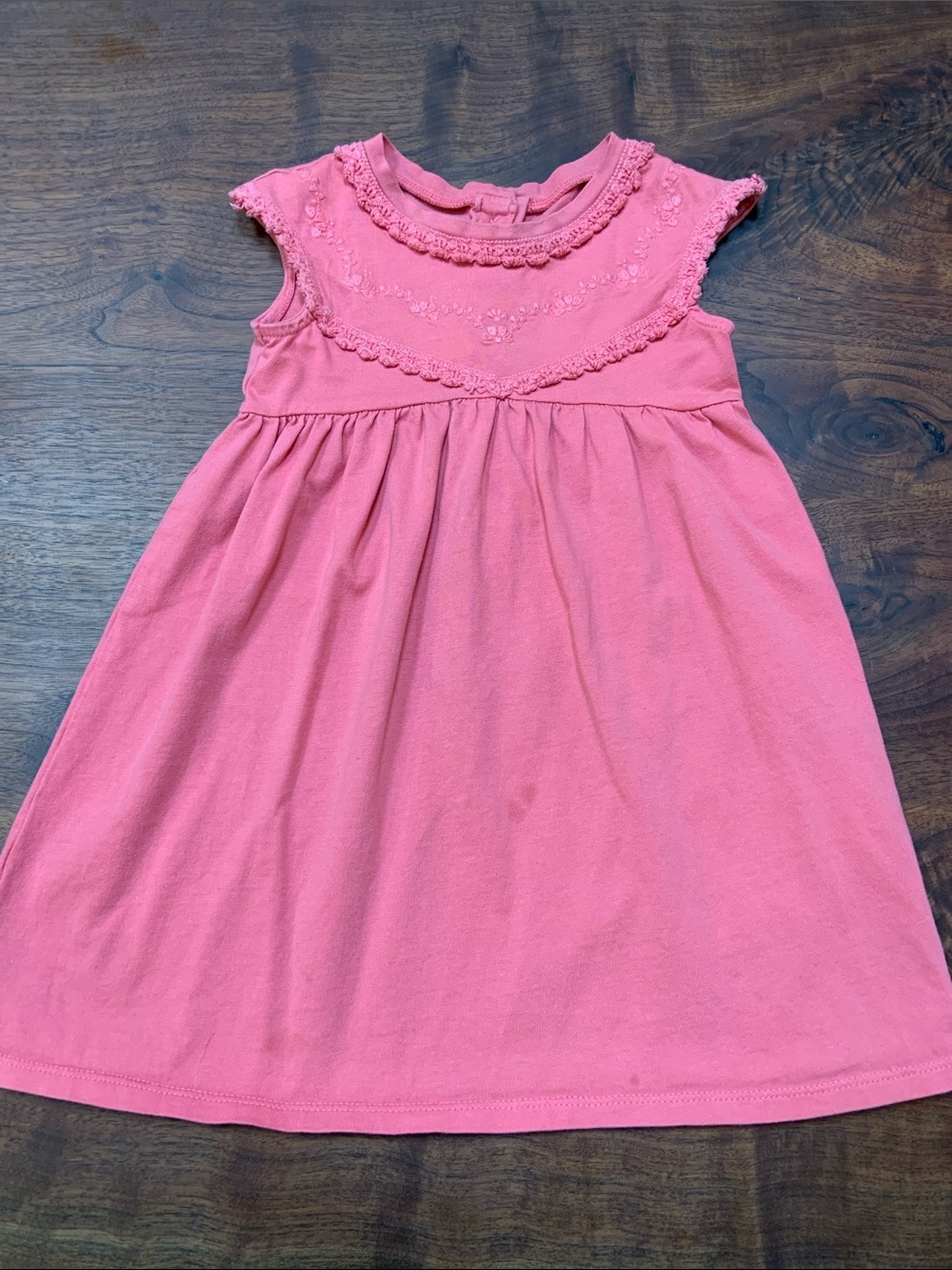 Carter's Coral Pink Embroidered Cap-Sleeve Dress - 3T - Play Condition